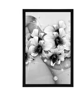 Černobílé Plakát černobílé květiny na abstraktním pozadí