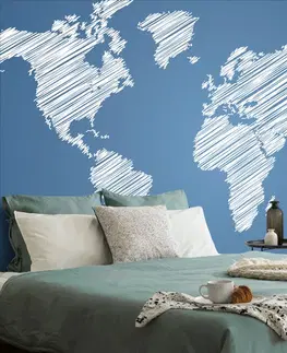 Tapety mapy Tapeta šrafovaná mapa světa na modrém pozadí