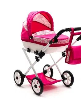 Hračky panenky NEW BABY - Dětský kočárek pro panenky COMFORT růžový srdíčka
