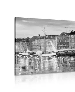 Černobílé obrazy Obraz olejomalba Benátky v černobílém provedení