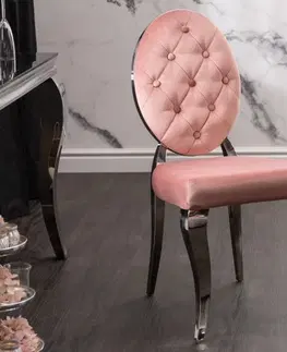 Luxusní jídelní židle Estila Zámecká jídelní židle Modern Barock s růžovým potahem a stříbrnými nožičkami 92cm