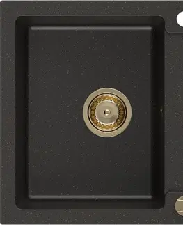 Sifony k pračkám MEXEN/S Matias granitový dřez 1.5 s odkapávačem 900x505 mm, černá/zlatá metalik,+ zlatý sifon 6502901505-75-G