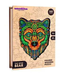Hračky puzzle PUZZLER - Dřevěné barevné puzzle - Moudrý medvěd