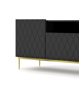 Televizní stolky TV stolek Diuna 193 cm, černý mat + zlatá