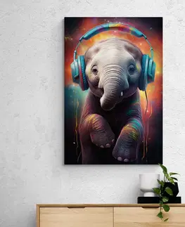 Obrazy párty zvířata se sluchátky Obraz slon se sluchátky