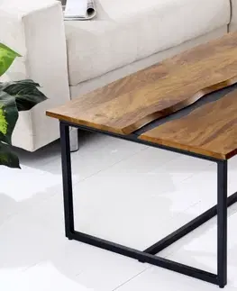 Designové a luxusní konferenční stolky Estila Masivní konferenční stolek Amazonas s černou kovovou konstrukcí a obdélníkovou deskou z mangového dřeva 110cm