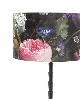 Stolni lampy Stolní lampa černá 35 cm sametový odstín květinový design - Pisos