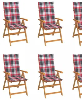 Zahradní židle Zahradní židle 6 ks teak / látka Dekorhome Červená