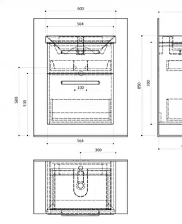 Koupelnový nábytek SAPHO THEIA umyvadlová skříňka 56,4x70x43,5cm, 2xzásuvka, dub stříbrný