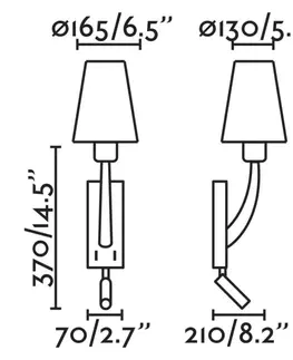 Nástěnná svítidla s látkovým stínítkem FARO REM nástěnná lampa, starozlatá/černá, se čtecí lampičkou