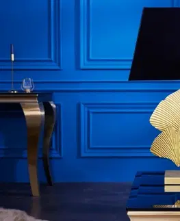 Luxusní a designové stolní lampy Estila Designová glamour stolní lampa Ginko se zlatou kovovou podstavou a kulatým černým stínítkem 60cm