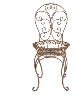 Stojany na květiny Hnědo-rezavý antik kovový stojan na květiny ve tvaru židle - 24*24*53 cm Clayre & Eef 6Y4836