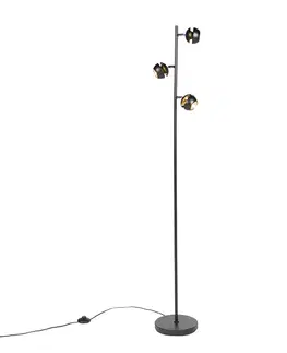 Stojaci lampy Moderní stojací lampa, 3 světla, černá se zlatým interiérem - Buell Deluxe