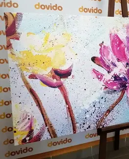 Obrazy květů Obraz malba žlutých a fialových květů