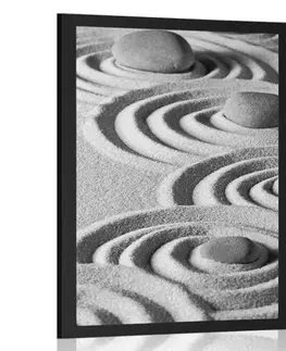 Černobílé Plakát Zen kameny v písčitých kruzích černobílém provedení