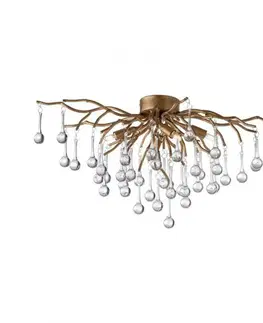 Designová stropní svítidla PAUL NEUHAUS Křišťálové stropní svítidlo ICICLE, staromosaz, skleněné přívěšky, hra světla