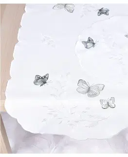 Ubrusy Ubrus celoroční, Motýlí a bílý list vyšívaný, bílý pr. 35 cm