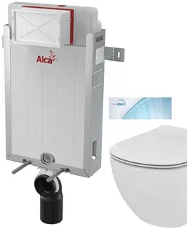 Záchody ALCADRAIN Renovmodul předstěnový instalační systém bez tlačítka + WC Ideal Standard Tesi se sedátkem SoftClose, AquaBlade  AM115/1000 X TE1