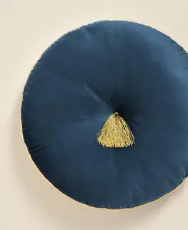 Dekorační polštáře Elegantní modrý velurový kulatý dekorativní polštář