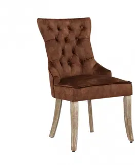Luxusní jídelní židle Estila Chesterfield jídelní židle Torino se sametovým potahem hnědé barvy a masivními nohama se stříbrným klepadlem 96cm