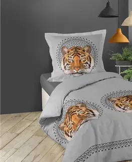 NOVÁ KOLEKCE Bavlněné povlečení na postel šedé barvy s tygrem JACANA 140 x 200 cm