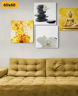 Sestavy obrazů Set obrazů Feng Shui v bílo-žlutém provedení