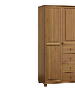Šatní skříně Skříň kombinovaná 2D BHAGIRA 3, šíře 80 cm, masiv borovice, moření: dub