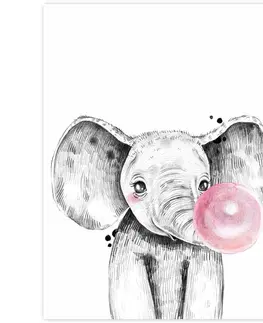 Obrazy do dětského pokoje Obraz na zeď - Slon s růžovou bublinou