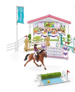 Dřevěné hračky Schleich 42440 Turnajové závodiště s koníky a ošetřovatelkami s pohyblivými klouby