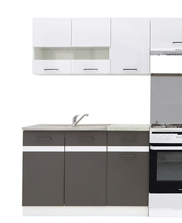 Kuchyňské linky Kuchyně JAMISON 180/240 cm, korpus bílý/dvířka bílý lesk, šedý wolfram, PD beton