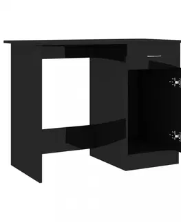 Pracovní stoly Psací stůl se skříňkou 100x50 cm Dekorhome Černá lesk