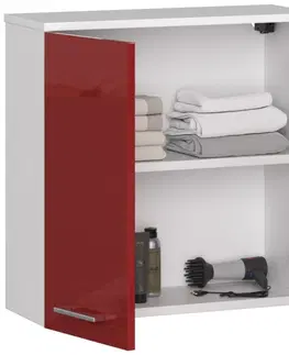 Koupelnový nábytek Ak furniture Závěsná koupelnová skříňka Fin 60 cm bílá/červená lesk