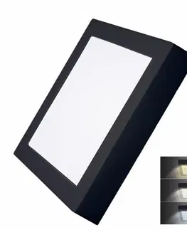 LED stropní svítidla Solight LED mini panel CCT, přisazený, 18W, 1530lm, 3000K, 4000K, 6000K, čtvercový, černá barva WD173-B
