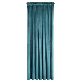 Jednobarevné hotové závěsy Tyrkysový sametový závěs na okno s řasící páskou