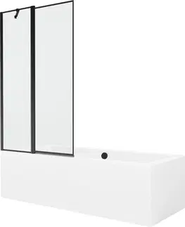 Vany MEXEN/S Cube obdélníková vana 170 x 80 cm s panelem + vanová zástěna 100 cm, černá vzor 550517080X9410117070