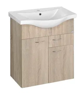 Koupelnový nábytek AQUALINE KERAMIA FRESH umyvadlová skříňka, 1 zásuvka, 60,6x74x34cm, dub platin 50066