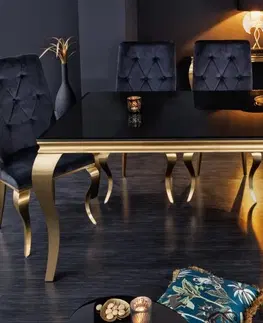 Designové a luxusní jídelní stoly Estila Barokní jídelní stůl Gold Barock v moderním stylu zlatá konstrukce a černé opálové sklo 200cm