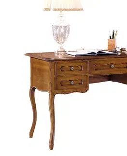 Stylové a luxusní pracovní a psací stoly Estila Luxusní rustikální psací stolek Emociones z masivního dřeva s pěti zásuvkami a vyřezávanými nožičkami 130cm