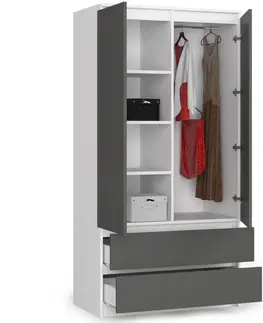 Šatní skříně Ak furniture Šatní skříň SAP 90 cm se zásuvkami bílá/grafitová