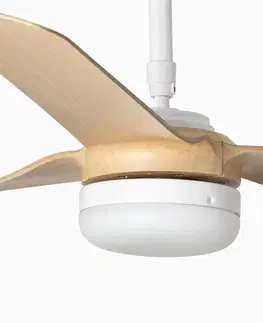 Stropní ventilátory se světlem FARO BARCELONA Stropní ventilátor Punt M DC LED bílá/světlé dřevo
