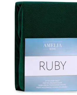 Prostěradla Froté prostěradlo s gumou AmeliaHome Ruby láhvově zelené, velikost 220-240x220+30
