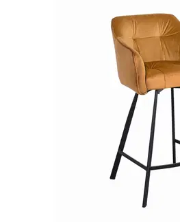 Barové židle LuxD Designová barová židle s područkami Giuliana 100 cm hořčičný samet