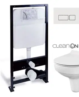 WC sedátka PRIM předstěnový instalační systém s bílým  tlačítkem  20/0042 + WC CERSANIT CITY NEW CLEANON + WC SEDÁTKO SLIM PRIM_20/0026 42 CI2