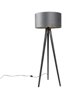 Stojaci lampy Stojací lampa stativ černý s šedým stínidlem 50 cm - Tripod Classic
