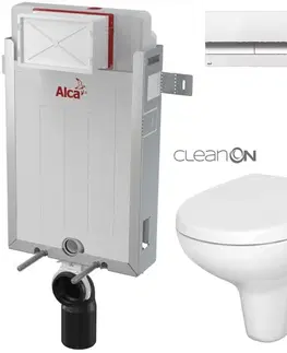 WC sedátka ALCADRAIN Renovmodul předstěnový instalační systém s bílým/ chrom tlačítkem M1720-1 + WC CERSANIT ARTECO CLEANON + SEDÁTKO AM115/1000 M1720-1 AT1