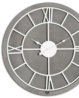 Stylové a designové hodiny Estila Moderní jedinečné kulaté nástěnné hodiny Stormhill s římskými číslicemi stříbrné barvy 60cm