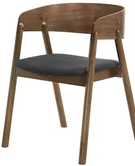Luxusní jídelní židle Estila Skandinávská jídelní židle Nordica Nogal z hnědého masivního dřeva v provedení ořech s šedým čalouněním 73cm