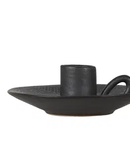 Svícny Černý keramický svícen - Ø 13*4 cm Clayre & Eef 6CE1299