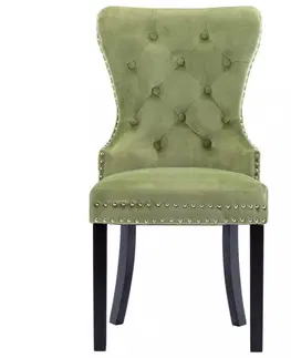 Židle Jídelní židle 2 ks samet / kaučukovník Dekorhome Tmavě zelená