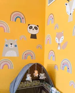 Samolepky na zeď Samolepky do dětského pokoje - Duhy v růžové barvě se zvířatky